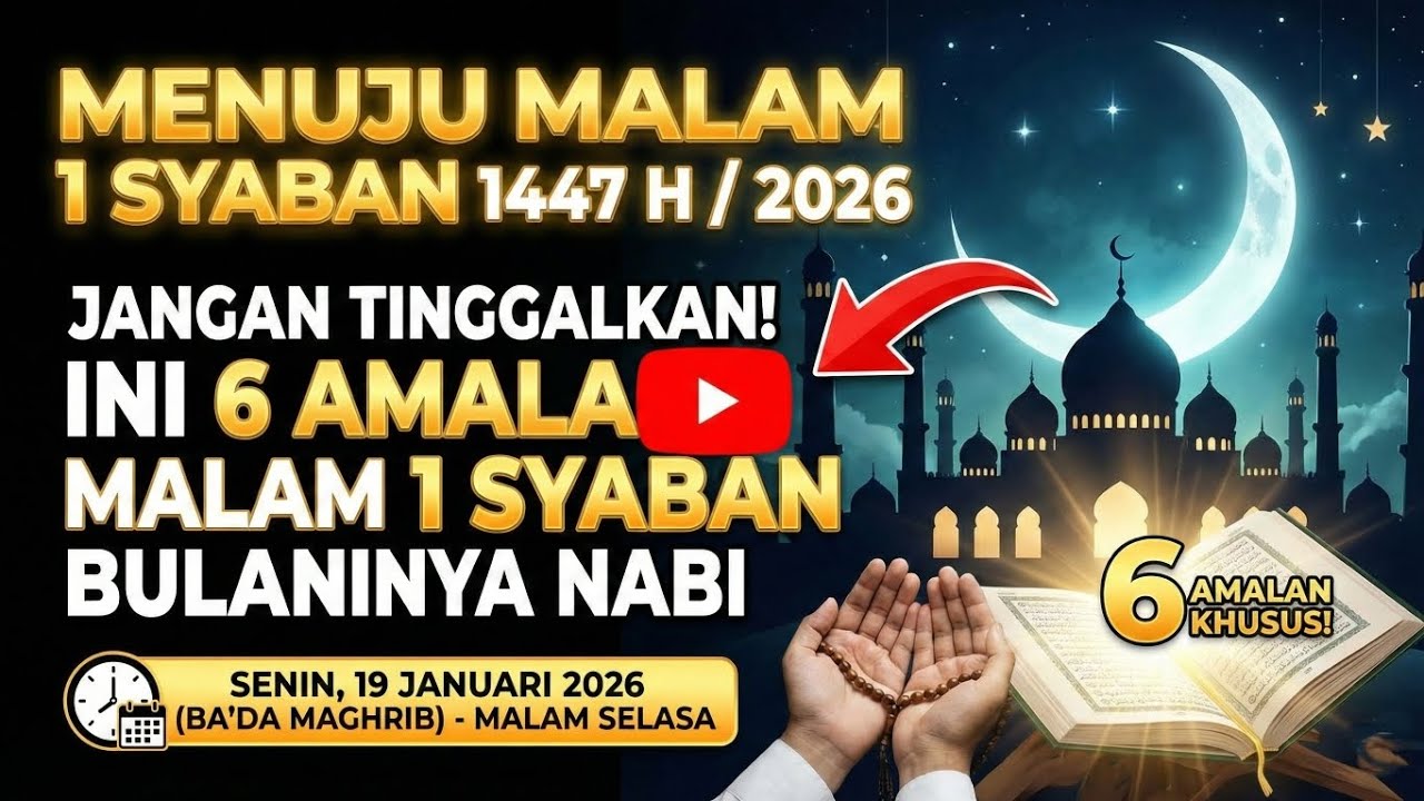 MENUJU MALAM 1 SYABAN 1447 H / 2026 🌙 Jangan Tinggalkan, Ini 6 Amalan Malam 1 Syaban Bulannya Nabi