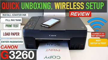 Canon Pixma G3260 Setup, Wireless Setup, Install Ink, Fill ink Tank, Wireless Print & Review.