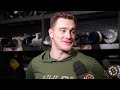 Sacco, Korpisalo, Coyle, Zadorov, Geekie and Pastrnak comment on the Bruins win vs Buffalo