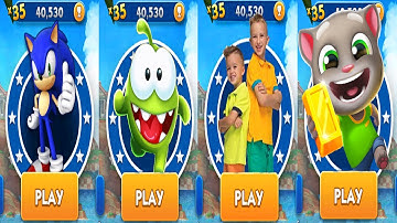 Sonic Dash vs Om Nom Run vs Vlad and Niki Run vs Talking Tom Gold Run - All Characters Unlocked