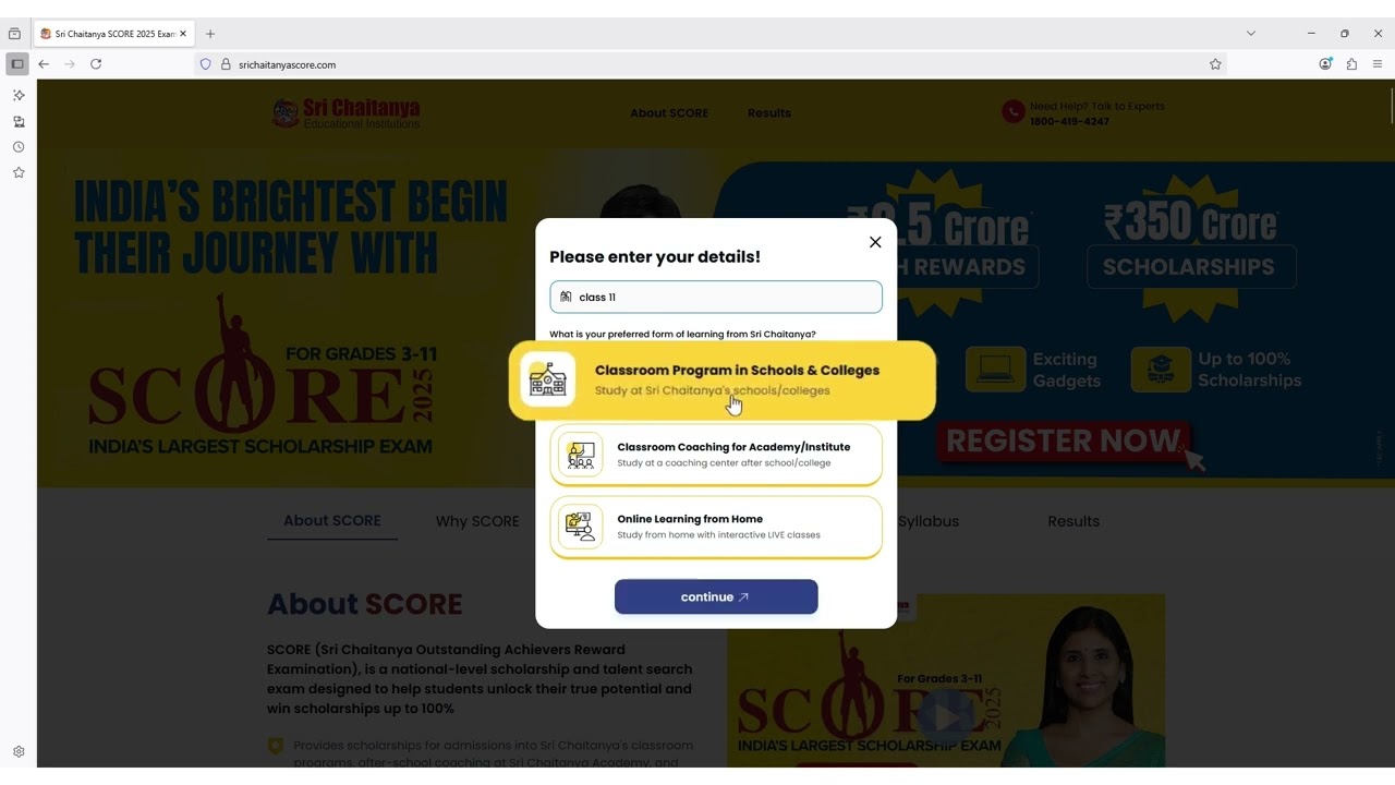 Score 2025 Registration Process.