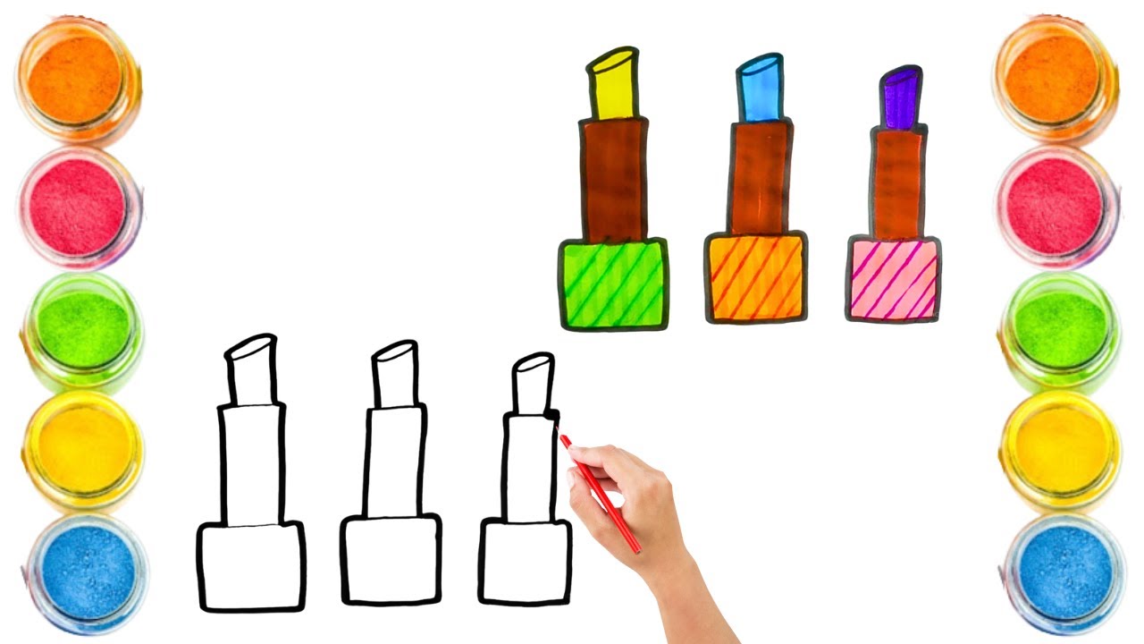 How To Draw cute Lipstick Drawing, Painting & Coloring For Kids and Toddlers_ Child Art 🐋🌈🎨