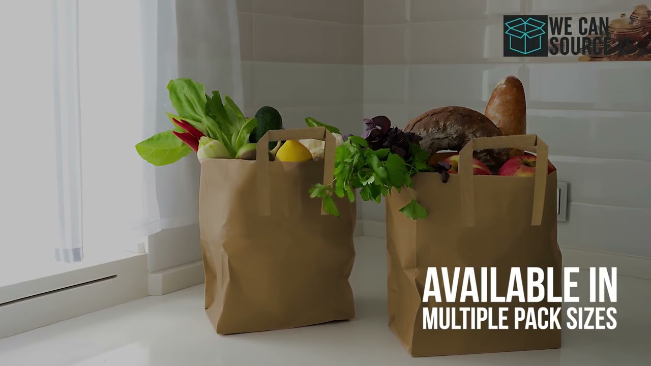 Brown Small SOS Kraft Paper Bags - Tape Handle Carrier for Indian Chinese Takeaways