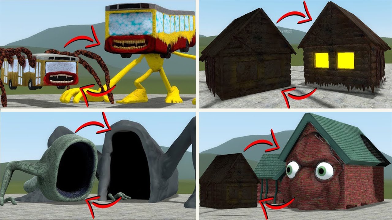 EVERYTHING TURNED INTO MONSTERS:BUS EATER TAPES,TRAIN EATER,GRANNY HOUSE&TREVOR HENDERSON GMOD