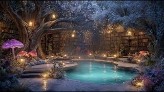 Magical Study Music 📚 Cozy Treehouse Library & Crystal Blue Pond | Fantasy Lofi Ambient