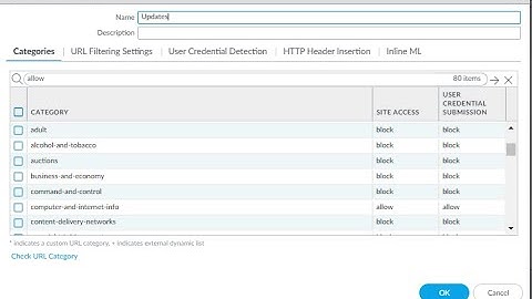 Paloalto Url Categories allow and alert and block actions