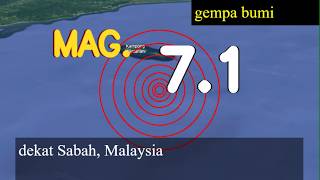 Gempa bumi berukuran 7.1 magnitud melanda berhampiran Sabah, Malaysia hari ini pada 23 Februari 202
