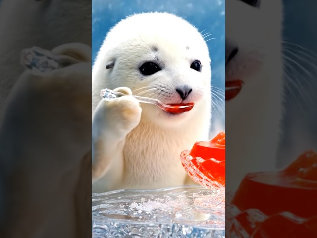 アザラシの赤ちゃんのゼリーもぐもぐ