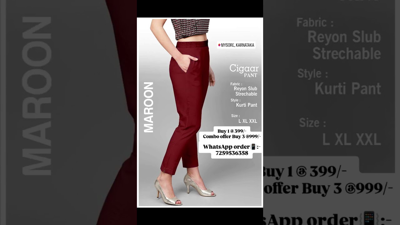 Cigar Pants:- Lycra Cotton Stretchable Pants || Buy 1@ 399/- || Combo offer Buy 3 @ 999/- only