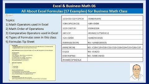 Excel & Business Math 06: All About Excel Formulas (17 Examples) for Business Math Class