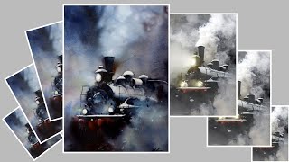 Train,Easy Watercolor Painting,Smoke Painting,Loose Watercolour,Using white Color,By Achintya Hazra