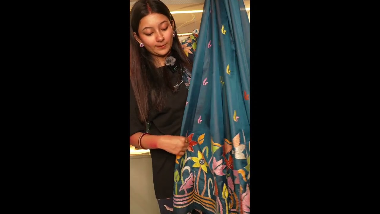 Art silk kantha stitch saree