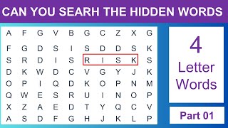 Find the Hidden Words || Word Search Game 4 Letters|| Part 01||Brain Fun