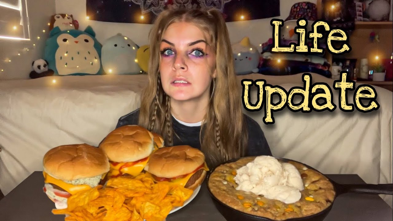 JUICY CHEESEBURGERS and GOOEY Kitchen Sink PIZOOKIE MUKBANG (Vegan)