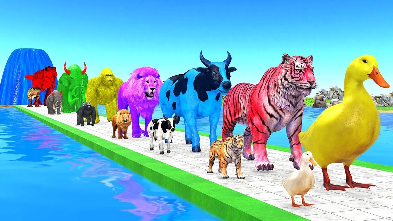 Long Slide Game With Man buffalo Gorilla Cow Tiger 3d Animal Race Game By Anyone Kids