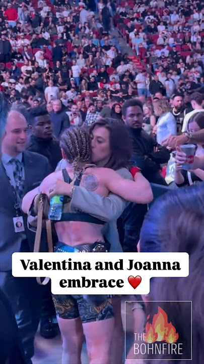 Valentina Shevchenko embraces Joanna Jedrzejczyk after UFC 315 title defense