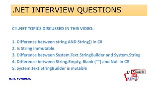 C# .NET string vs String() | String Builder | .Net Interview Questions and Answers | Episode 2