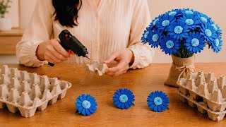 Don't Throw Away Egg Cartons! Make These Stunning Blue Daisies From Egg Cartons | DIY Daisies