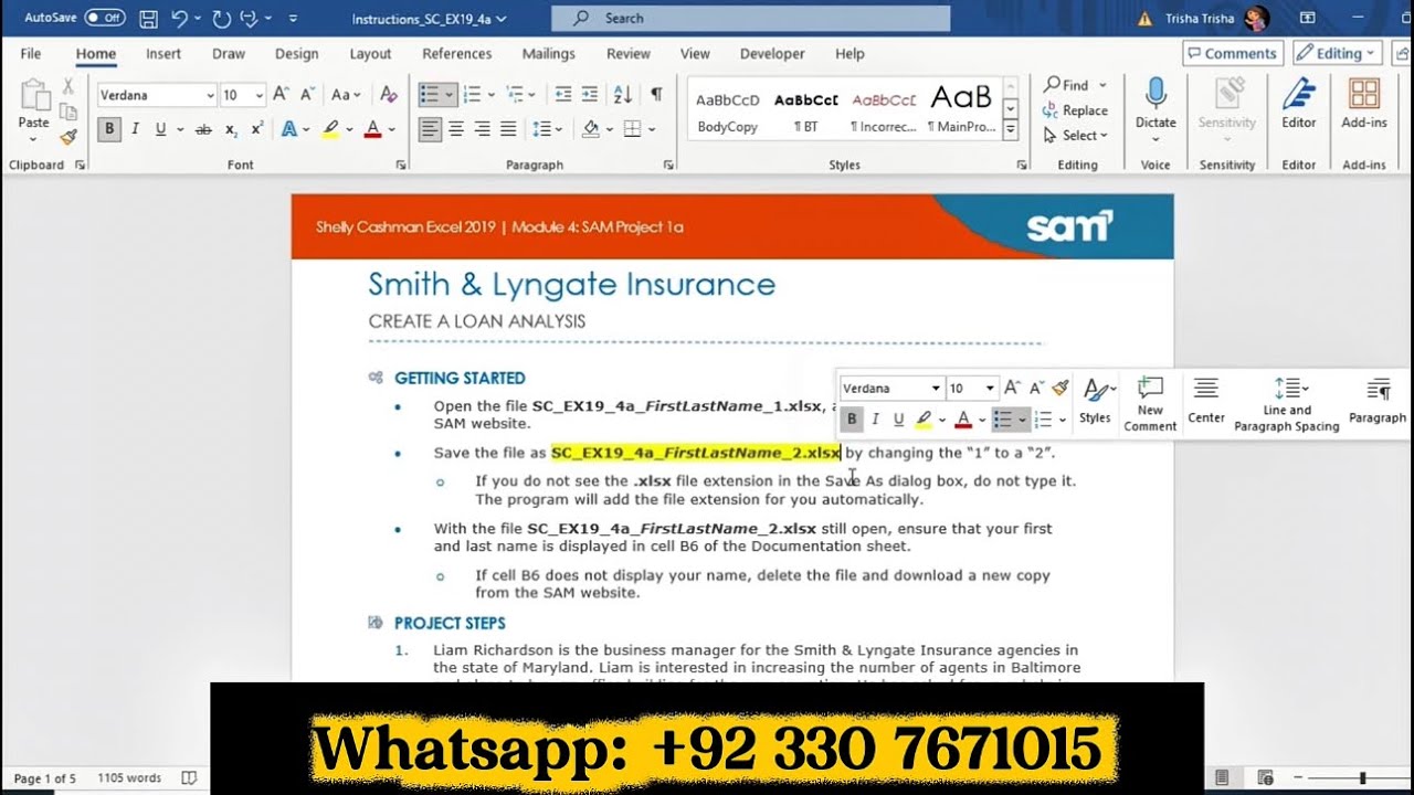 SAM Project 1a Excel 2019 | Module 4 | Smith & Lyngate Insurance (Step by Step