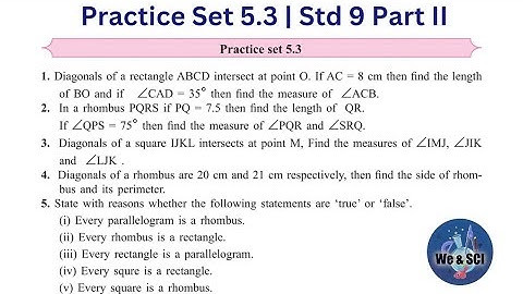 Practice Set 5.3 | L.5 Quadrilaterals | 9th Math II Std 9 Geometry