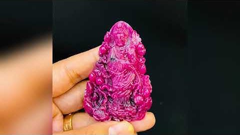 Tượng Đá Ruby Thiên Nhiên Tạc Phật Quan Âm. Tượng Cao 68mm ngang 47 mm