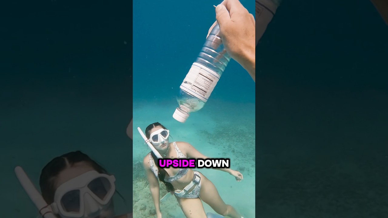 Diver experiments with plastic bottle at 30 feet deep