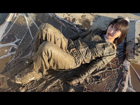 Muddy Asian Girl Destroyed Limited Adidas Tracksuit & Buffalo Sneakers In Mud Bath | WAM roadshow