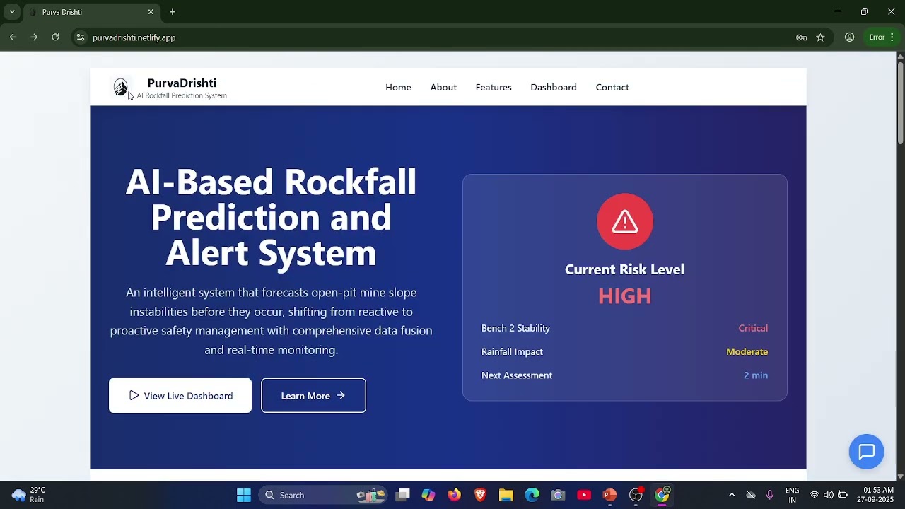 AI Based Rockfall Prediction and   Alert System for Open-pit Mines  |SIH 25071