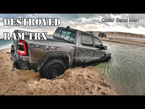 2023 Dodge Ram TRX destroyed, on the beach of the Arabian Gulf coast.  سيلين , العديد