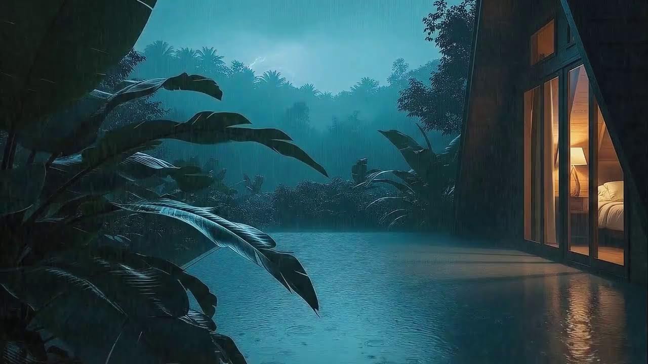 Soothing Tropical Rain & Thunder Cabin Ambience for Restful Sleep 🌧️