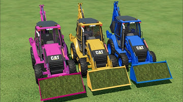 LOADING GRASS WITH CAT BACKHOE LOADERS ! TRANSPORT TRUCKS | FARMING SIMULATOR 22