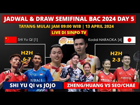 Jadwal Semifinal Badminton Asia Championship 2024: Shi Yu Qi vs Jojo | Jadwal &amp; Draw BAC Day5