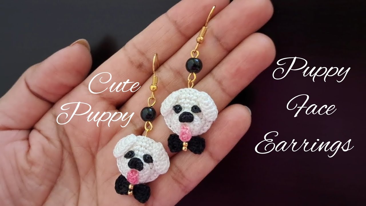 CUTE PUPPY FACE EARRINGS | 3-D EARRINGS | CROCHET