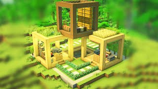 How to build 3-player cube wooden modern mansion in Minecraft | Minecraft house tutorial easy