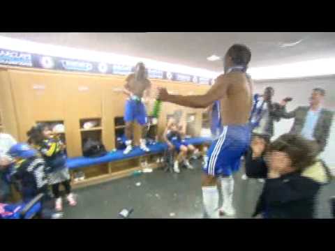 Chelsea TV go behind the scenes in the home dressing room at Stamford Bridge after Chelsea win the Barclays Premier League.