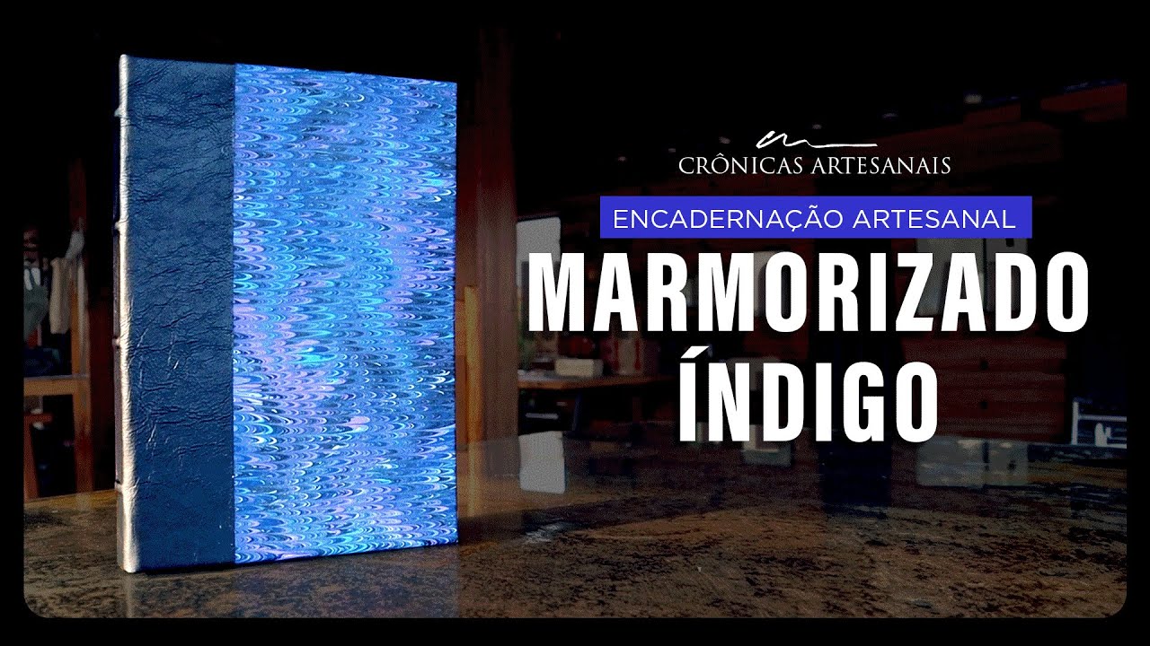 Encadernação artesanal com PAPEL MARMORIZADO ÍNDIGO