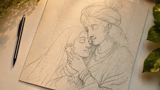 How to draw radhe Krishna with grid || draw radhe Krishna || outline draw ✨