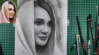 Pencil Drawing Beautiful Portrait - Luna Maya