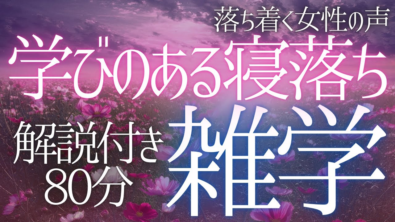 【睡眠導入】【途中広告なし】熟睡したい方に💤 すぐに入眠 学びのある寝落ち 大人の睡眠学習 解説付き 雑学 睡眠用BGM 聞き流し ai 【落ち着く女性の声・合成音声】