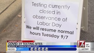 Wake County COVID-19 testing sites reopening Tuesday