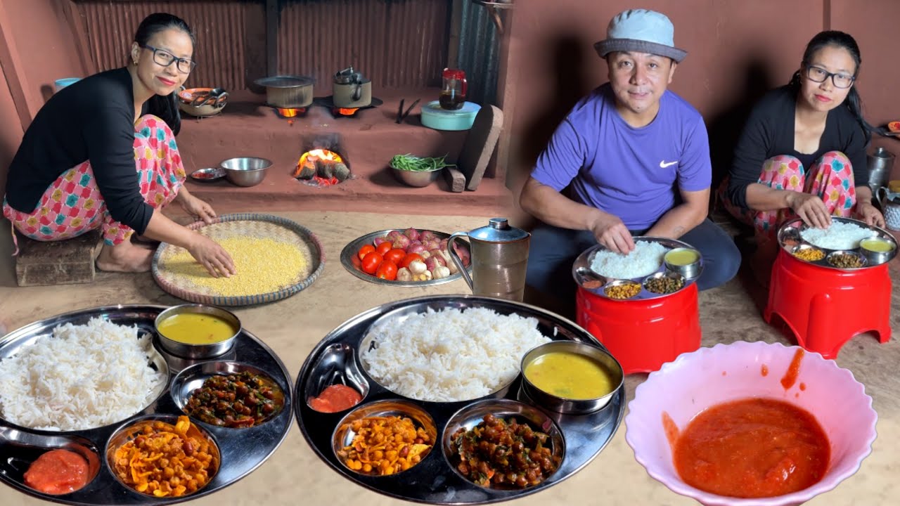 Real Darjeeling Village Couple Cooking Style - Chana Masala Recipe, Dal with Rice