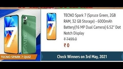 Amazon Tecno Spark 7 Quiz Answers | Win Tecno Spark 7 | Amazon Quiz Today | Vikas Kohli | April 2021