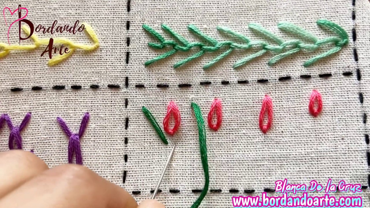 Muestrario de bordado: Punto de collalba y Punto Lazado