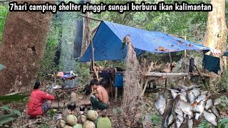 7 days camping shelter riverside hunting fish in Kalimantan