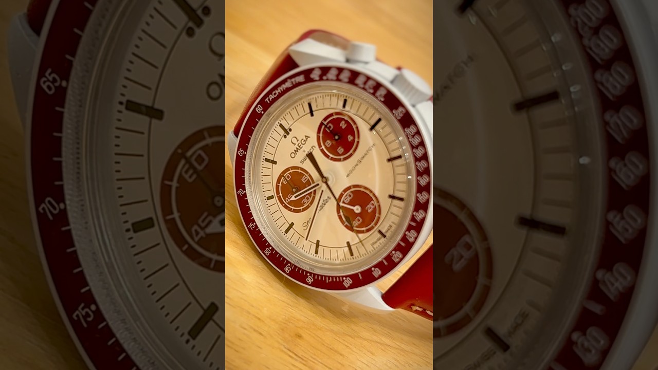 MoonSwatch Mission to Pluto – Personalized with Burgundy Leather Strap