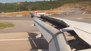 Approach and landing on Skiathos and fast braking plane on short runway.