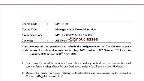 IGNOU MMPF - 006 Solved Assignment July 2023 Jan 2024 PDF | IGNOU MBA | Financial Services