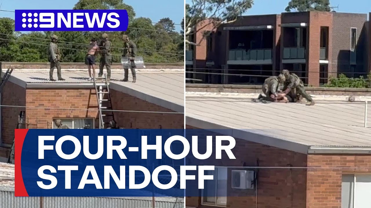 Dramatic end to standoff between man on rooftop and heavily armed police | 9 News Australia