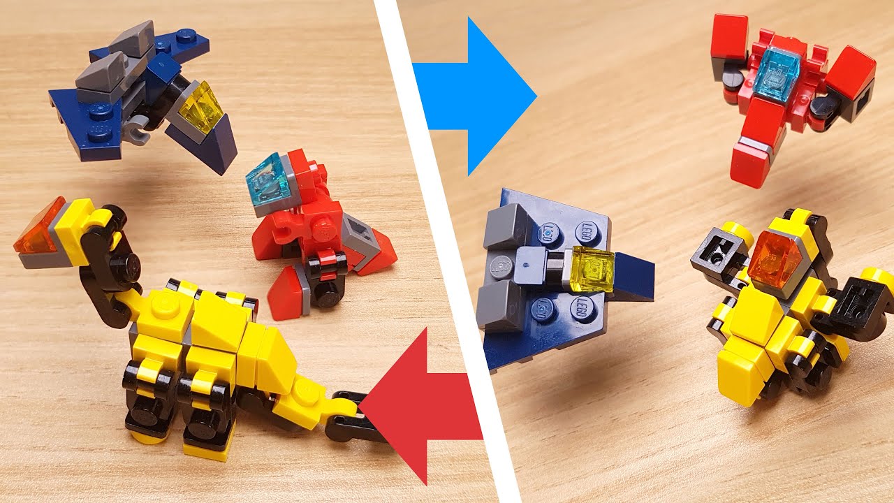 レゴ変身ロボの作り方 小さくても変身可能 恐竜変身ロボ3兄弟 コマ撮りアニメ 変身方法 ミニレゴユーチューバー