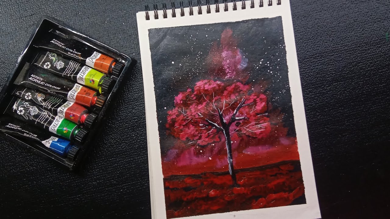 Acrylic painting scenery/ using only 3 colours painting 🖌️🎨😱😮 